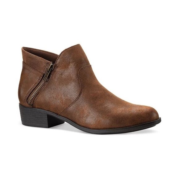 Sun + Stone Adelinee Double Zip Ankle Booties Brown 10 Block Heel $98 - Picture 1 of 5